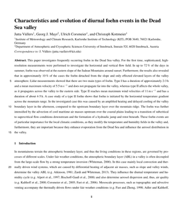 Characteristics and Evolution of Diurnal Foehn Events in the Dead Sea Valley Jutta Vüllers1, Georg J