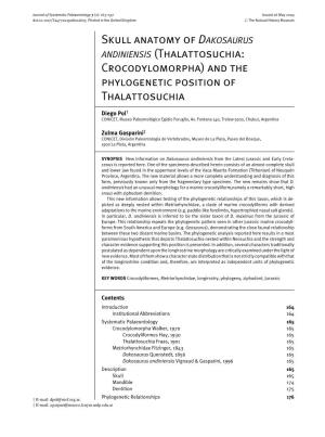 Thalattosuchia: Crocodylomorpha) and the Phylogenetic Position of Thalattosuchia