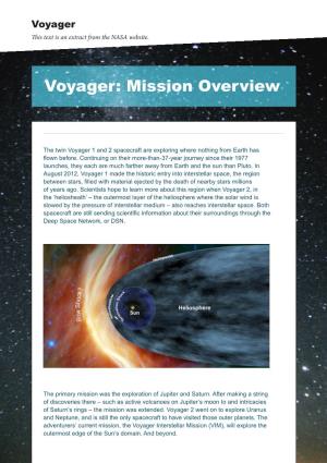 Voyager This Text Is an Extract from the NASA Website