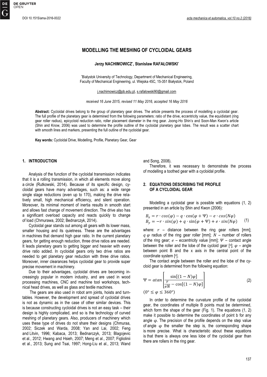 Modelling the Meshing of Cycloidal Gears