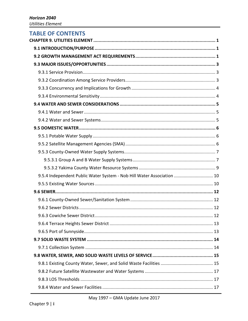 GMA Update June 2017 Chapter 9 | I Horizon 2040 Utilities Element 9.8.5 Solid Waste Facilities