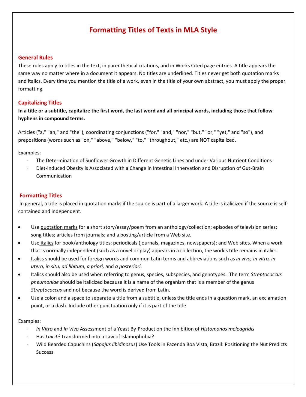 Formatting Titles of Texts in MLA Style