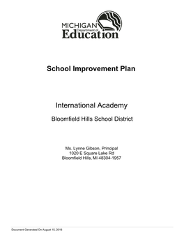 School Improvement Plan International Academy