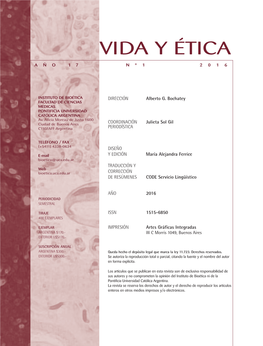 Vida Y Ética Año 17, Nº 1, 2016