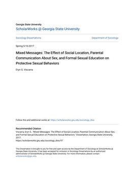 The Effect of Social Location, Parental Communication About Sex, and Formal Sexual Education on Protective Sexual Behaviors