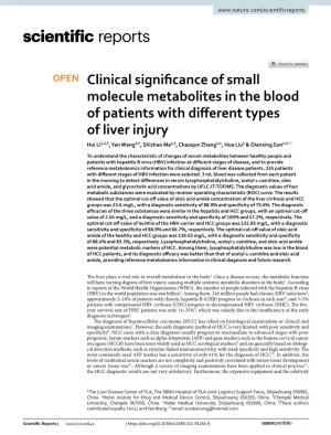 Clinical Significance of Small Molecule Metabolites in the Blood of Patients