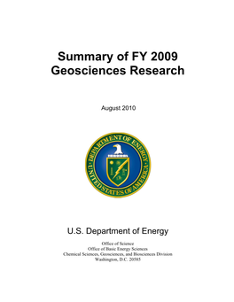 FY 2009 Geosciences Research