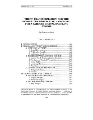 Theft, Transformation, and the Need of the Immaterial: a Proposal for a Fair Use Digital Sampling Regime
