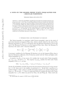 Arxiv:1911.05264V3 [Math.NT]