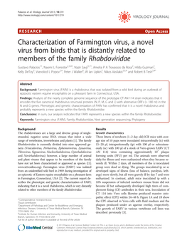 Characterization of Farmington Virus, a Novel Virus from Birds That Is Distantly Related to Members of the Family Rhabdoviridae