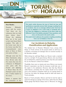 Car Accidents in Halacha Classification and Application