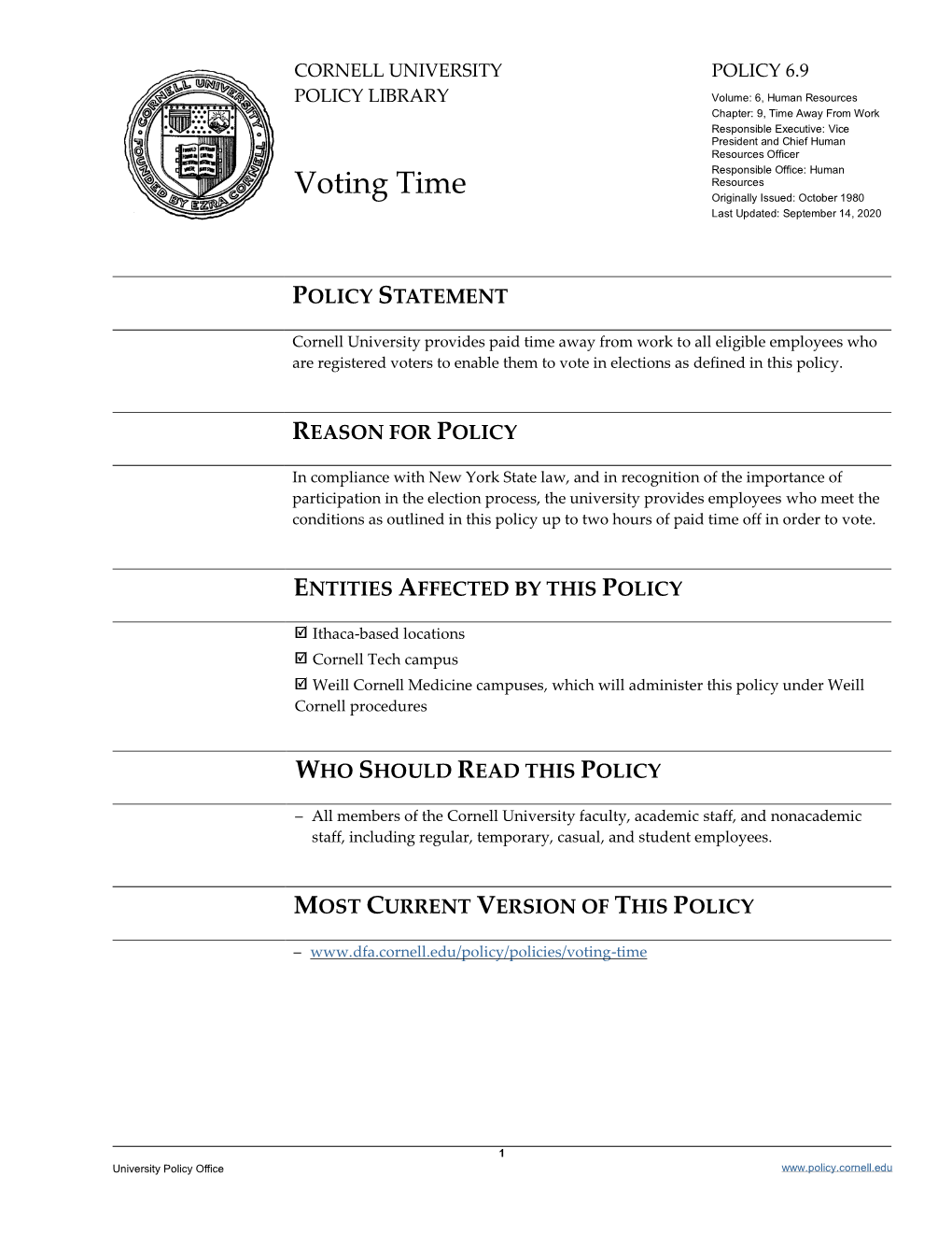 University Policy 6.9, Voting Time