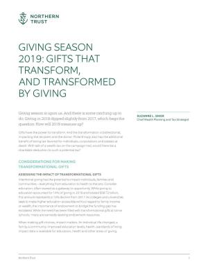 Giving Season 2019: Gifts That Transform, and Transformed by Giving
