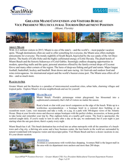 Position Overview – Greater Miami CVB, Vice President Multicultural Tourism Department Position Page 1 of 10