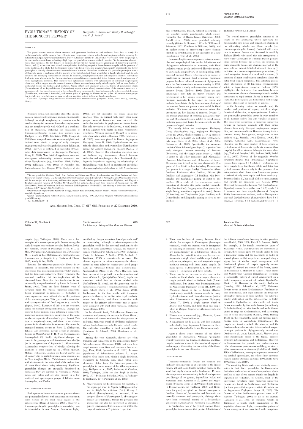 Evolutionary History of the Monocot Flower1