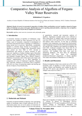 Comparative Analysis of Algoflora of Fergana Valley Water Reservoirs