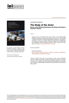 The Body of the Actor: Notes on the Relationship Between the Body And