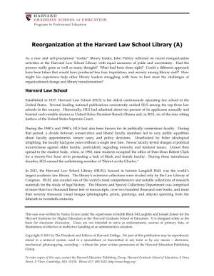 Reorganization at the Harvard Law School Library (A)