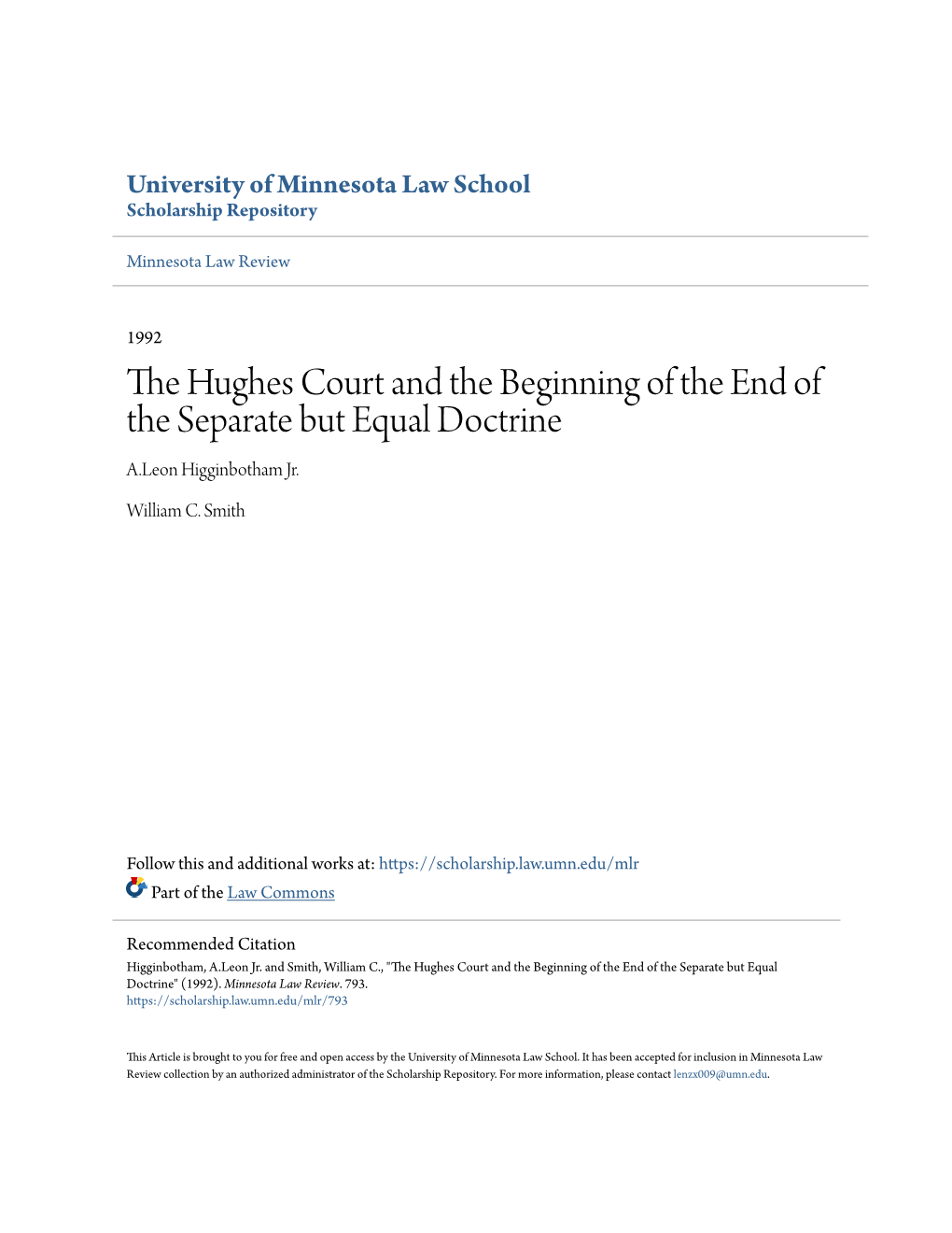 The Hughes Court and the Beginning of the End of the Separate But