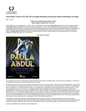 Paula Abdul: Forever Your Girl the Las Vegas Residency Announces Dates at Flamingo Las Vegas