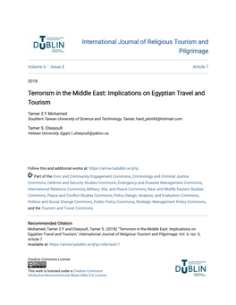 Terrorism in the Middle East: Implications on Egyptian Travel and Tourism