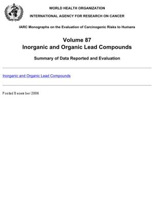 Volume 87 Inorganic and Organic Lead Compounds