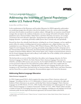 Native-Language Education: Addressing the Interests of Special Populations Within U.S
