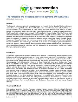 The Paleozoic and Mesozoic Petroleum Systems of Saudi Arabia Mahdi Abuali, Saudi Aramco