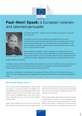Paul–Henri Spaak: a European Visionary and Talented Persuader