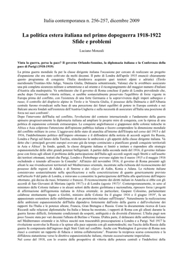 La Politica Estera Italiana Nel Primo Dopoguerra 1918-1922 Sfide E Problemi