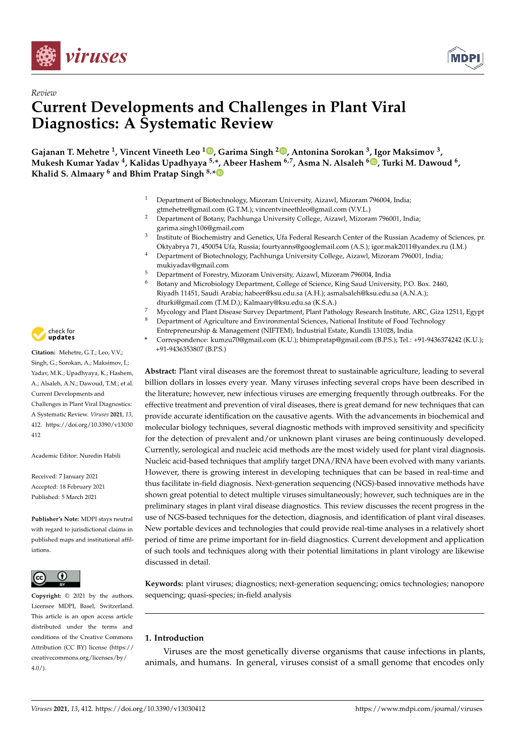 Current Developments and Challenges in Plant Viral Diagnostics: a Systematic Review