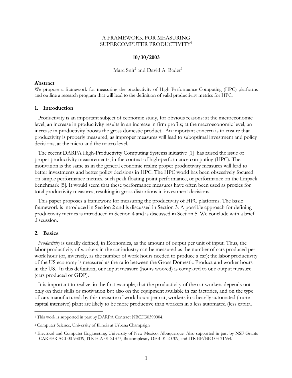 1 a Framework for Measuring Supercomputer