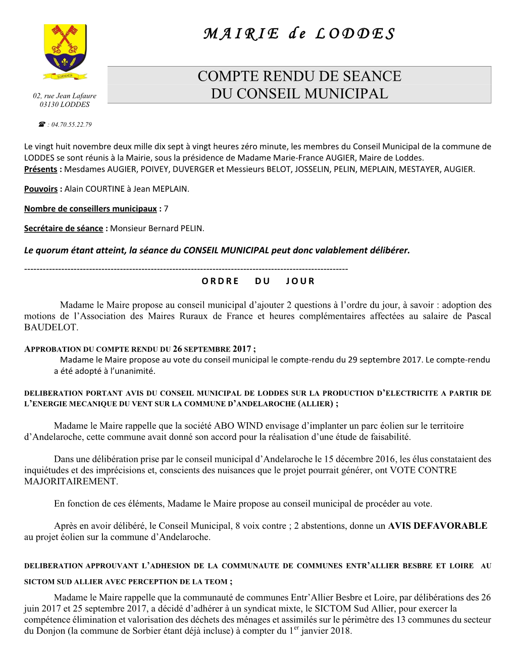 Compte Rendu Du Conseil Municipal