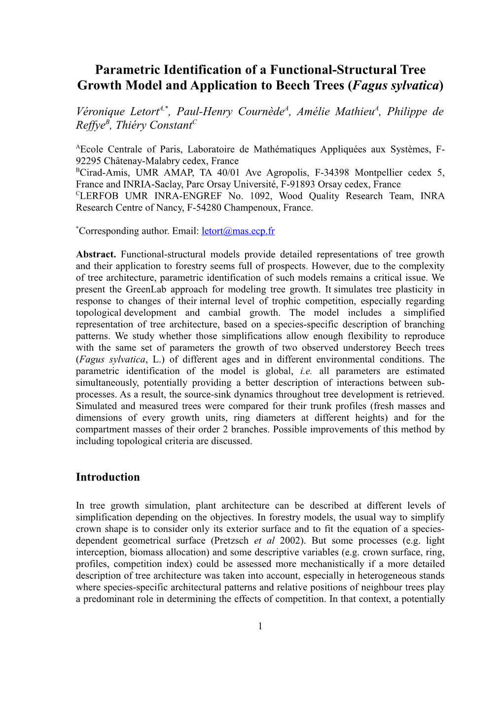 Parametric Identification of a Functional-Structural Tree Growth Model and Application to Beech Trees (Fagus Sylvatica)