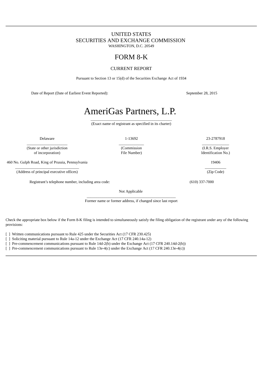 Amerigas Partners, L.P. ______(Exact Name of Registrant As Specified in Its Charter)