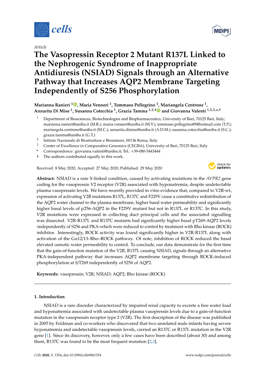 The Vasopressin Receptor 2 Mutant R137L Linked to The