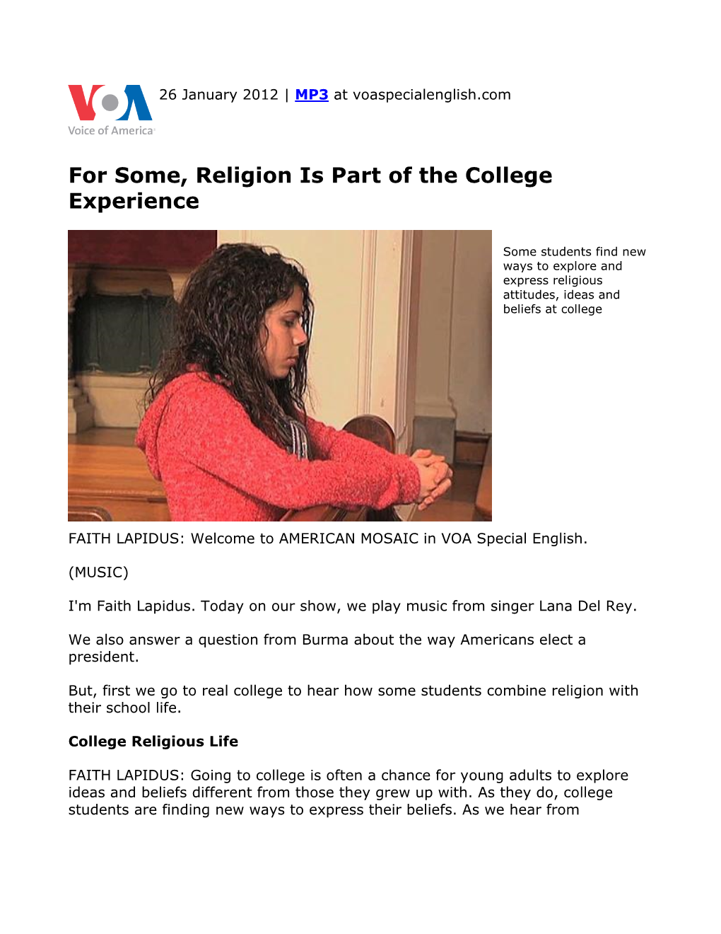 For Some, Religion Is Part of the College Experience