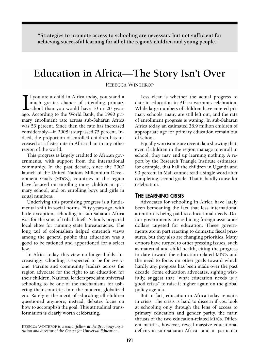 Education in Africa—The Story Isn't Over