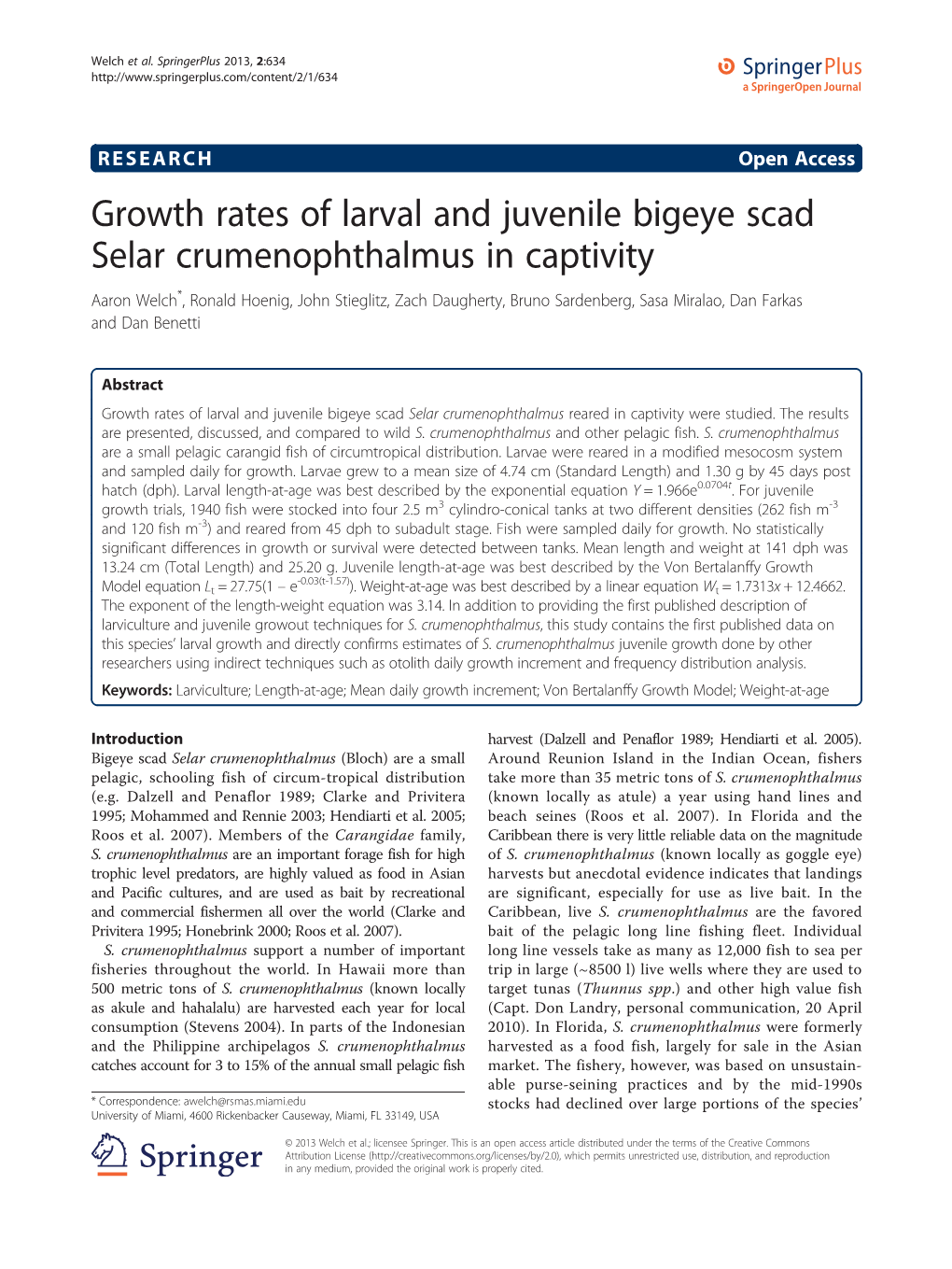Growth Rates of Larval and Juvenile Bigeye Scad Selar