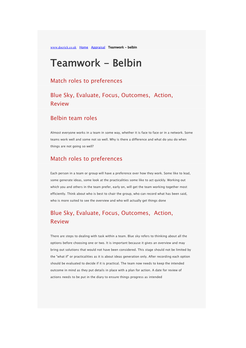 Wwwrick.Co.Uk Home Appraisal Teamwork - Belbin