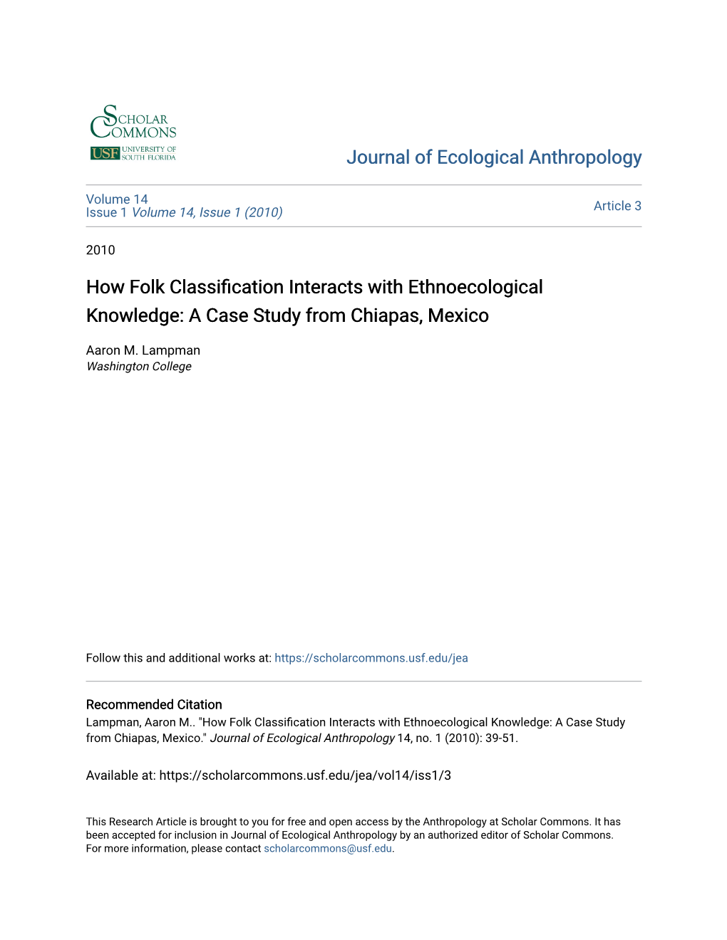 How Folk Classification Interacts with Ethnoecological Knowledge: a Case Study from Chiapas, Mexico