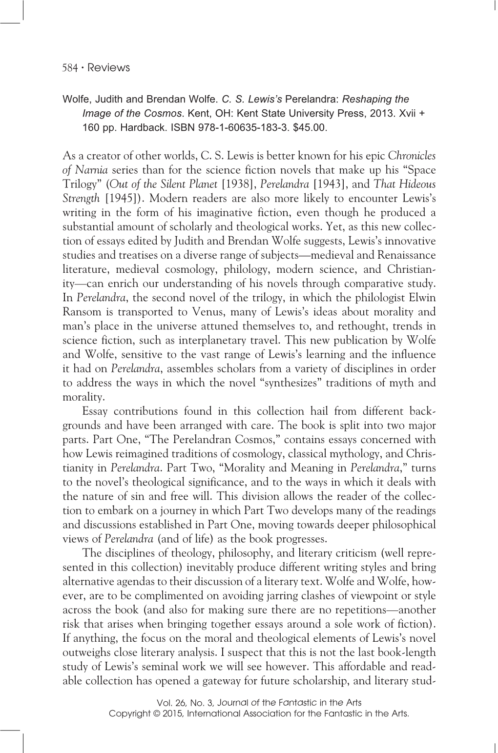 Journal of the Fantastic in the Arts Journal of the Fantastic in the Arts Copyright © 2015, International Association for the Fantastic in the Arts