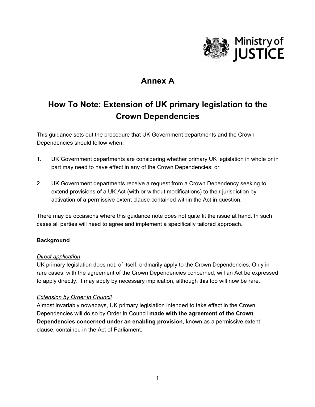 Extension of UK Primary Legislation to the Crown Dependencies