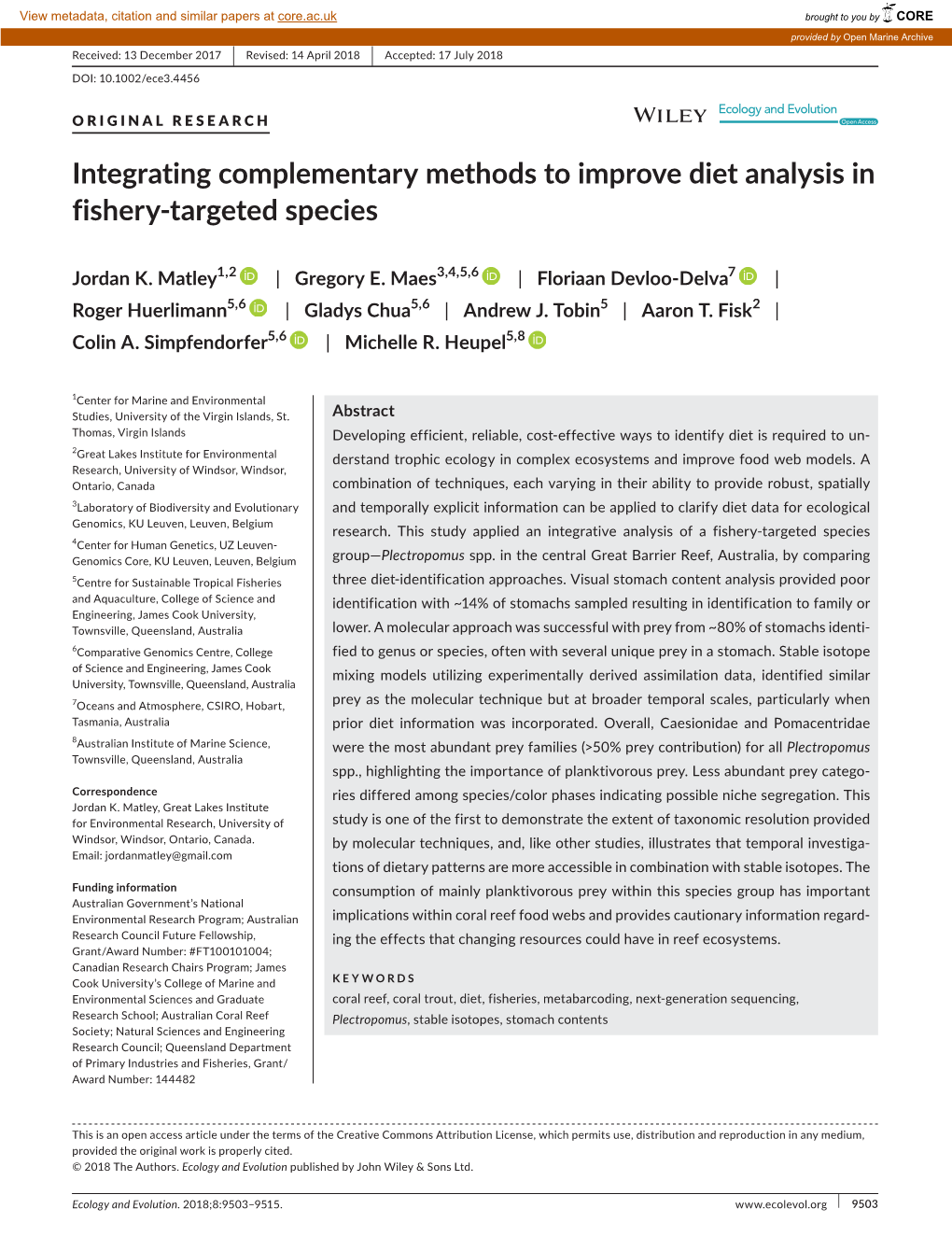 Integrating Complementary Methods to Improve Diet Analysis in Fishery-­Targeted Species