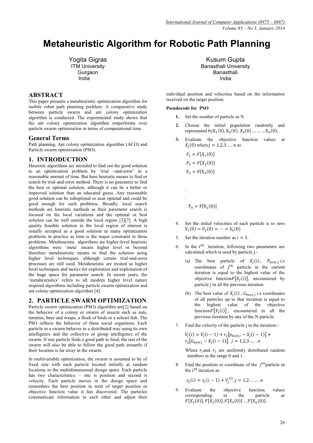 Metaheuristic Algorithm for Robotic Path Planning