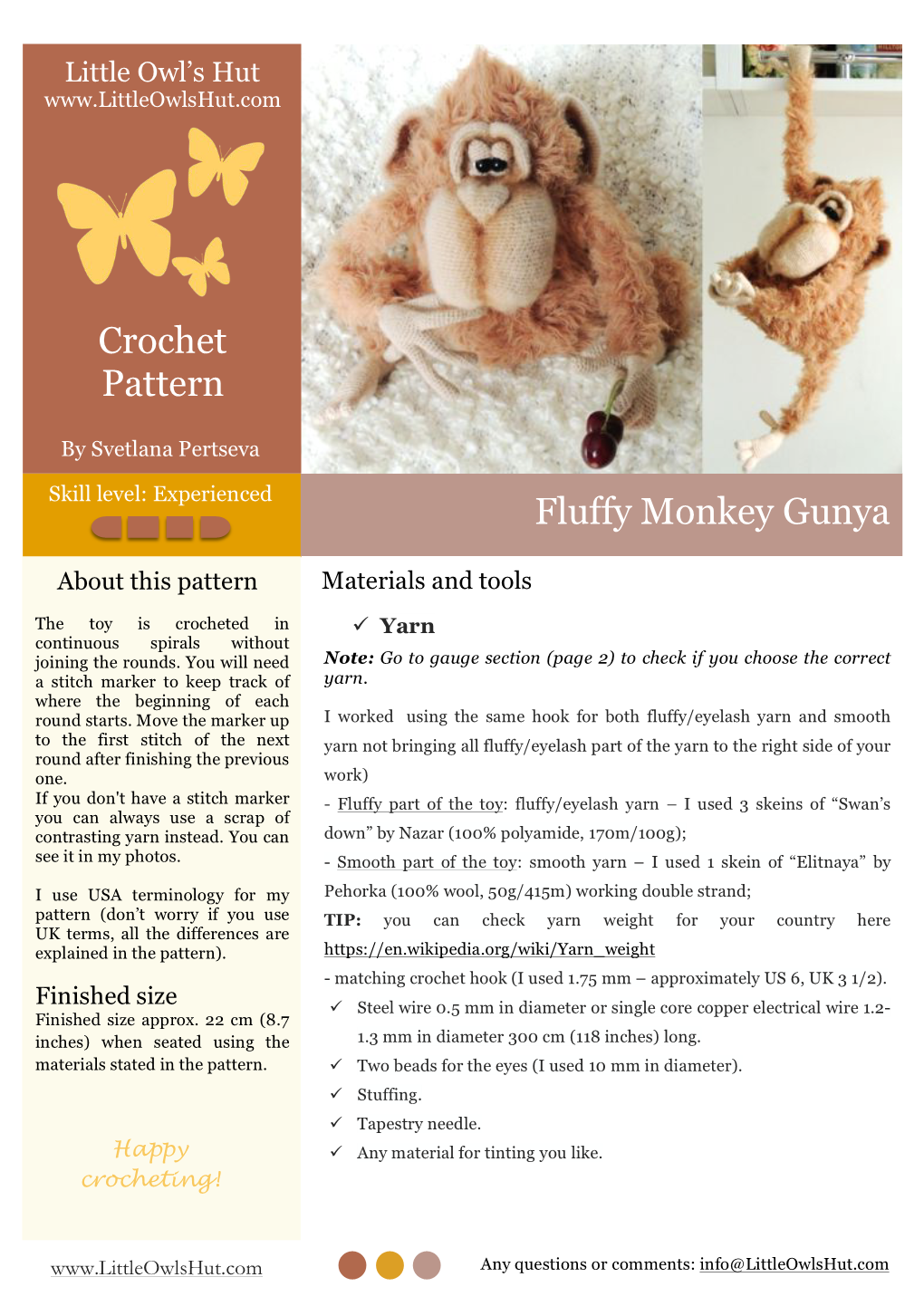 Crochet Pattern Fluffy Monkey Gunya