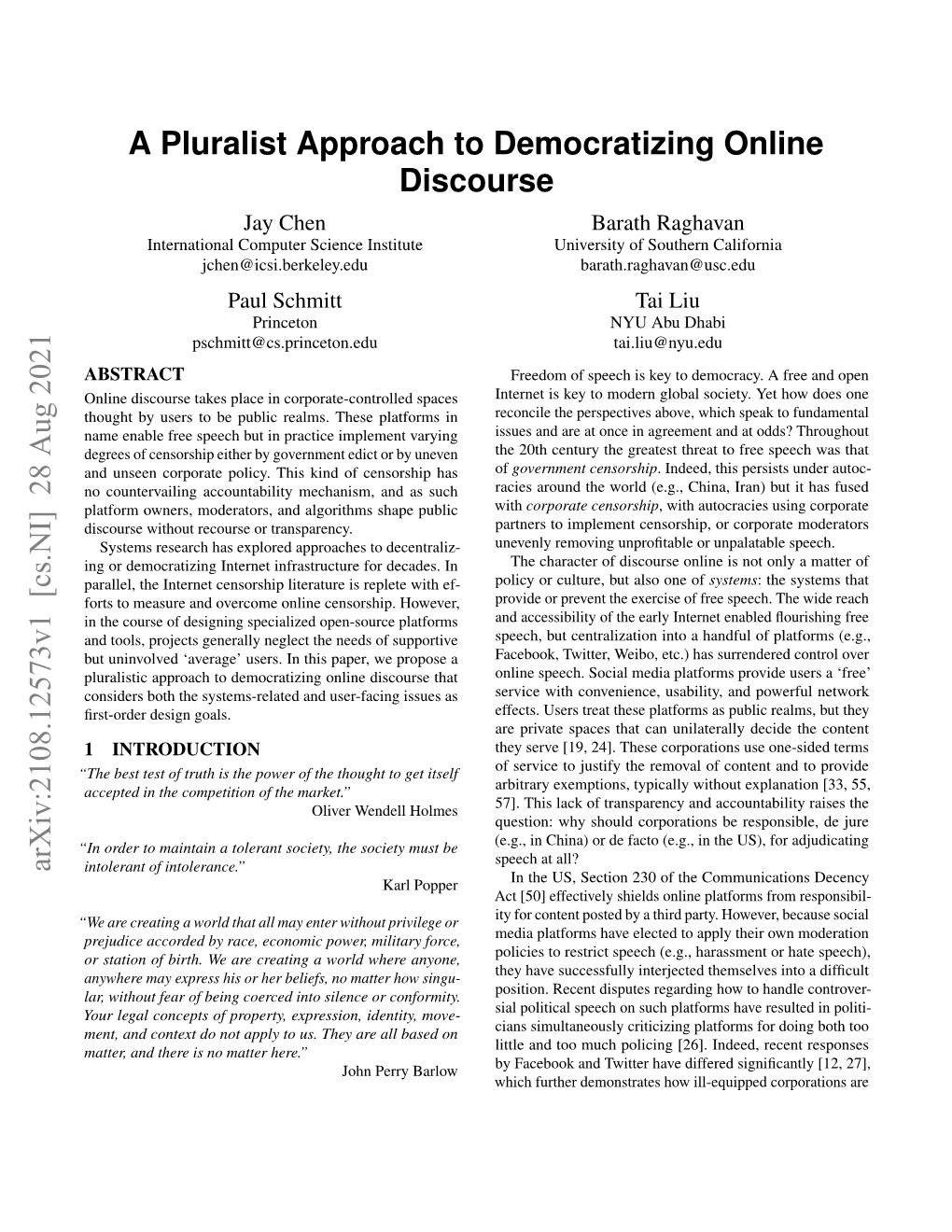 A Pluralist Approach to Democratizing Online Discourse