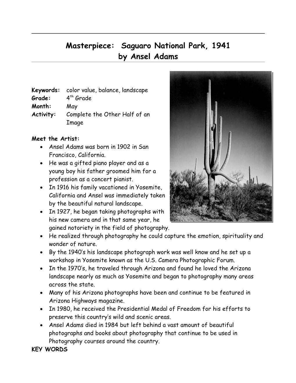 Masterpiece: Saguaro National Park, 1941 by Ansel Adams