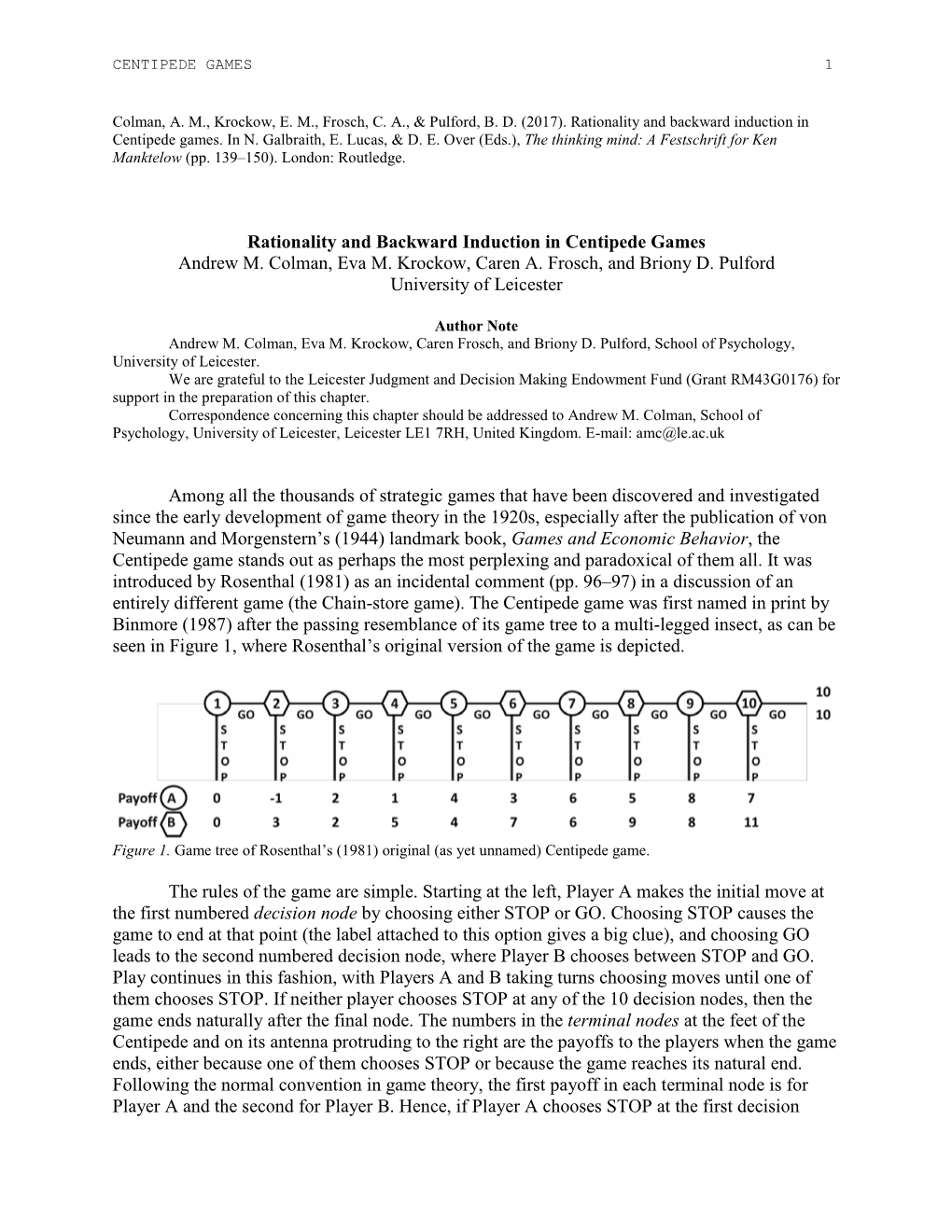 Rationality and Backward Induction in Centipede Games. in N