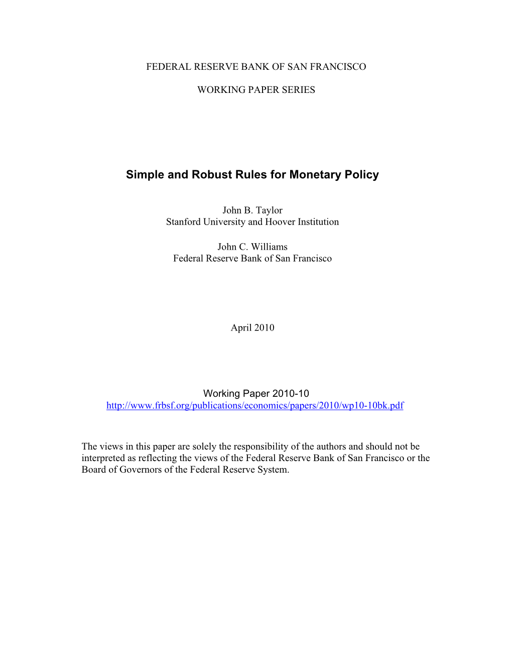 Simple and Robust Rules for Monetary Policy